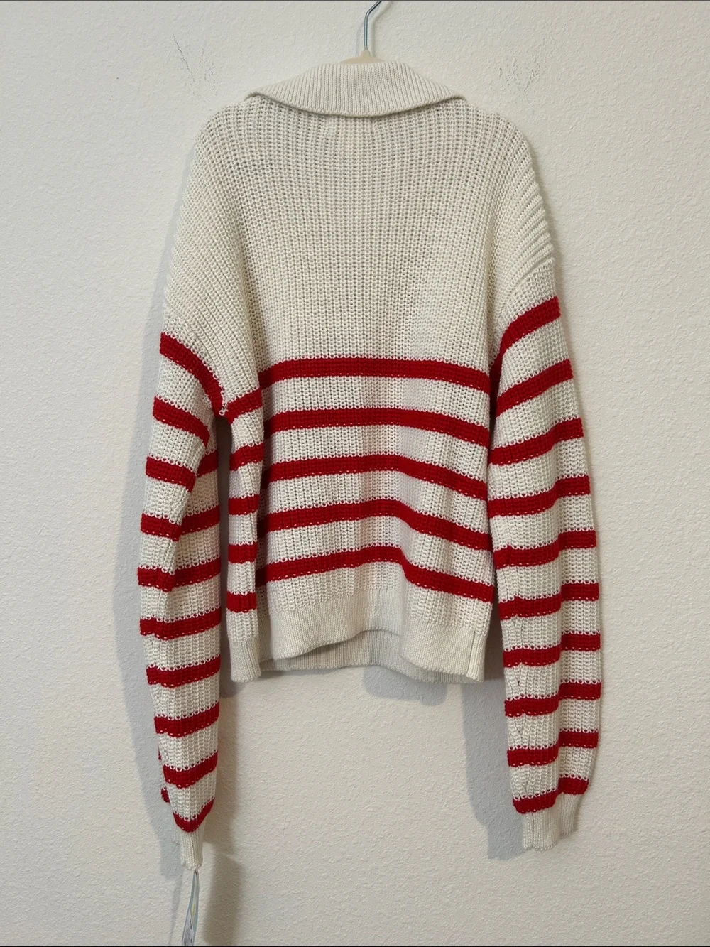 Cat & Jack Cream V-Neck Sweater with Red Stripes